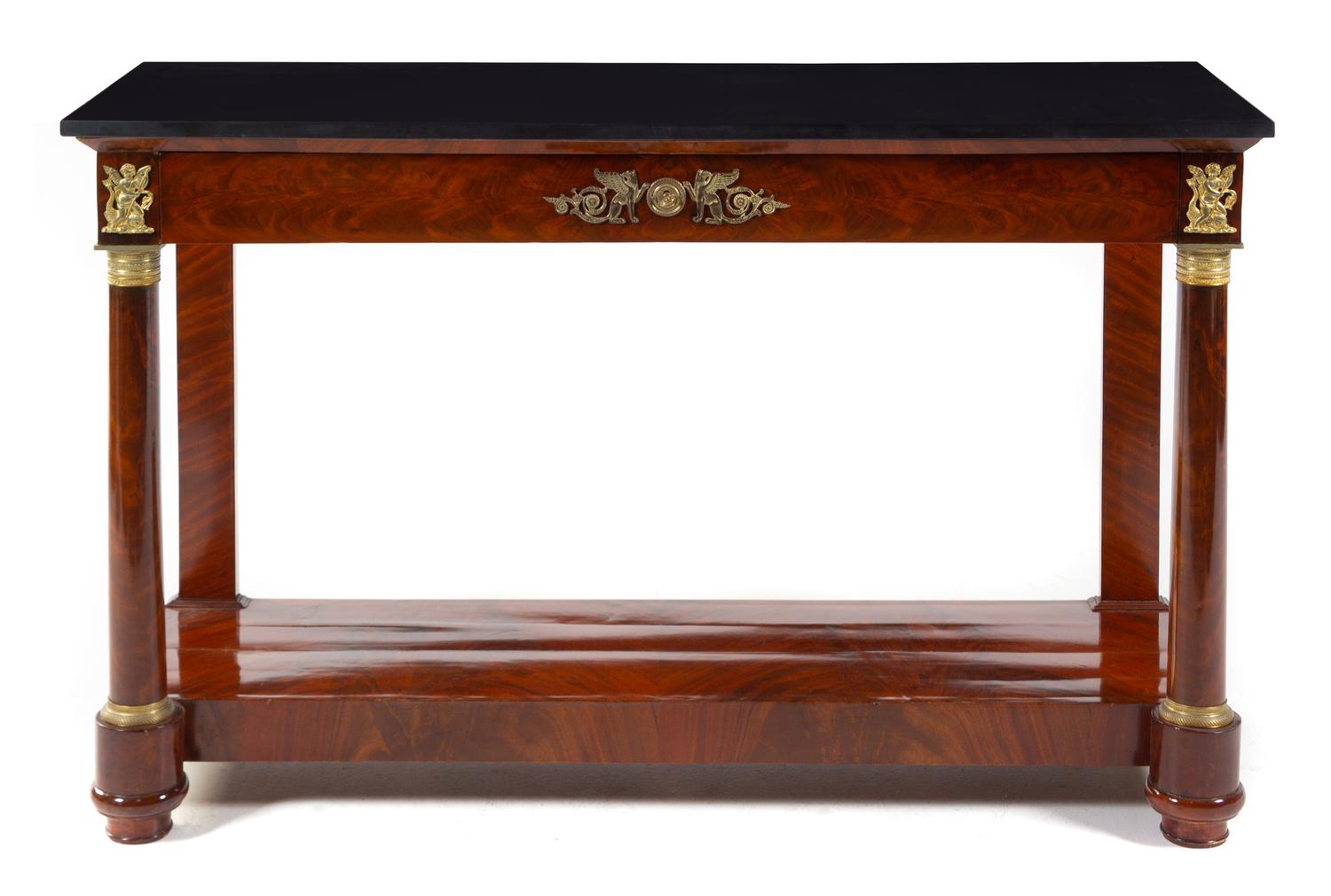 An Empire Mahogany Serving Table Height 33 1/4 x width 54 1/2 inches. — 19TH CENTURY