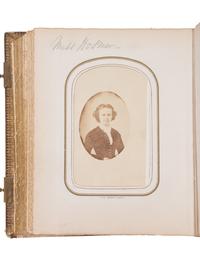 [LINCOLNIANA]. Album containing 50 CDVs of personalities from the US and abroad, featuring the Abraham Lincoln "Cooper Union" pose by Mathew Brady.