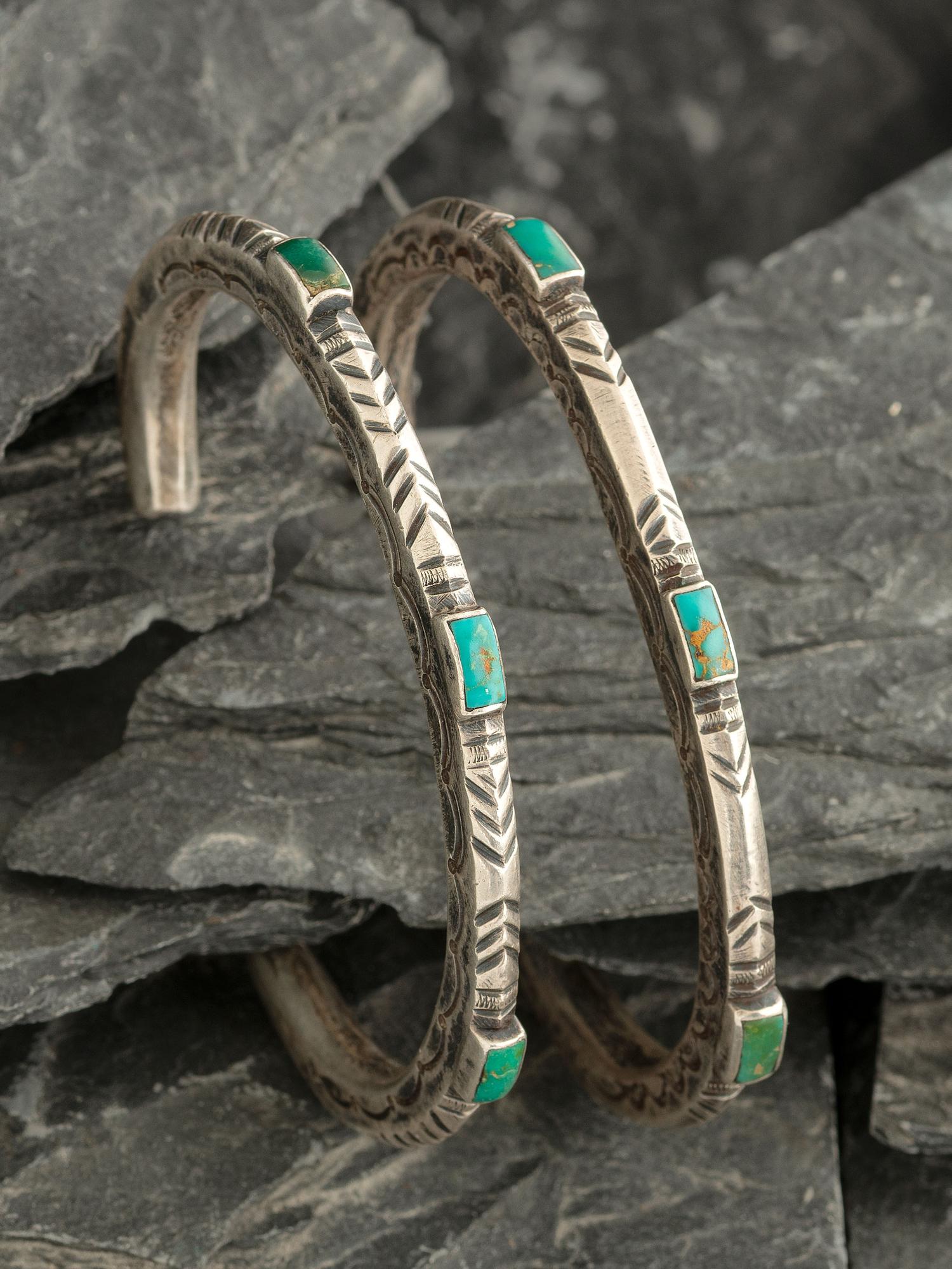Pair of Matching Southwestern-Style Ingot and Turquoise Cuff Bracelets