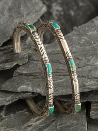 Pair of Matching Southwestern-Style Ingot and Turquoise Cuff Bracelets