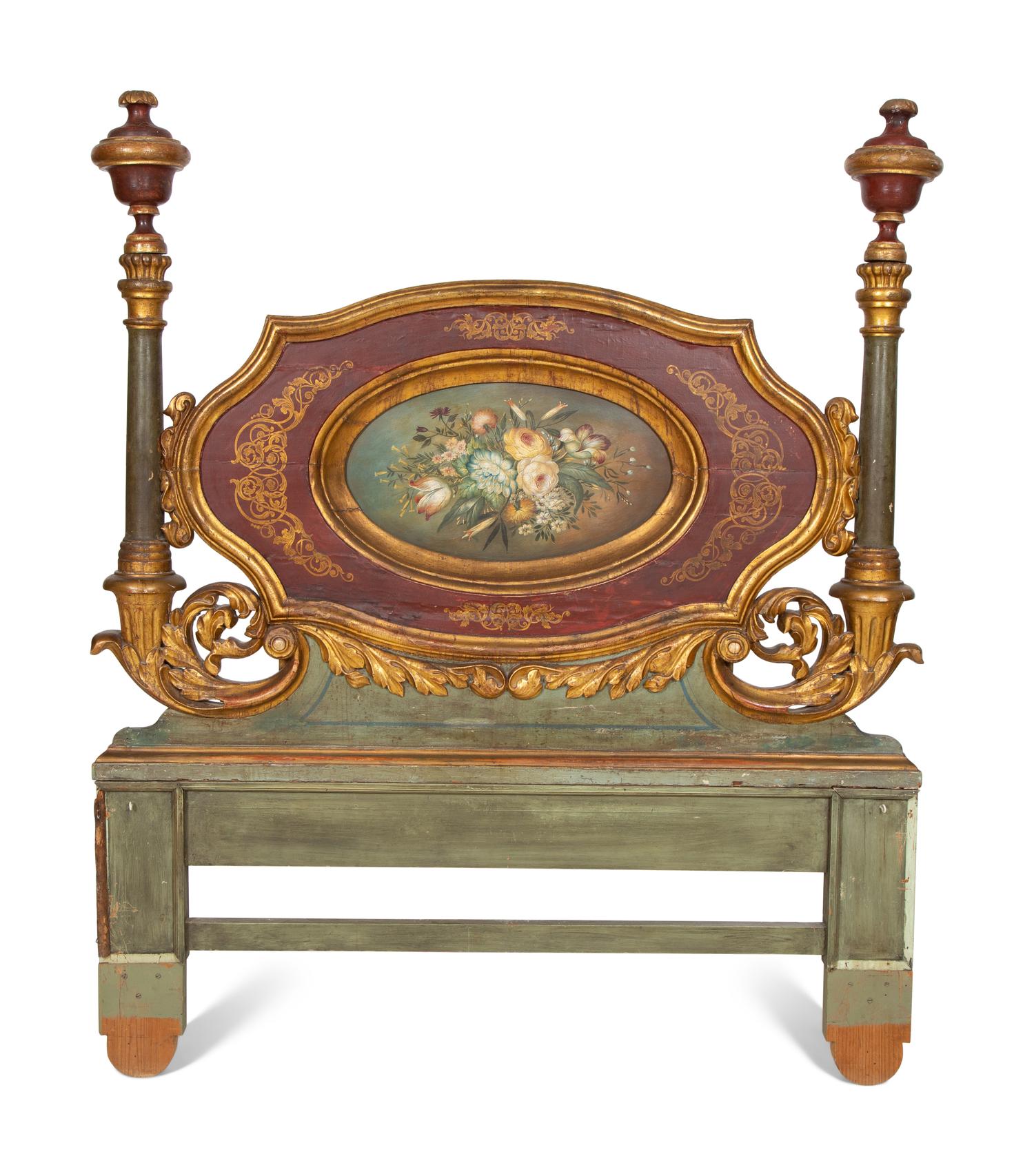 An Italian Rococo Style Painted and Parcel Gilt Headboard