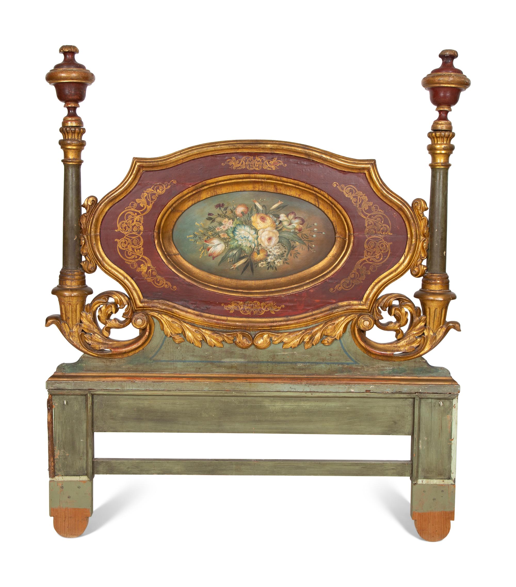 An Italian Rococo Style Painted and Parcel Gilt Headboard