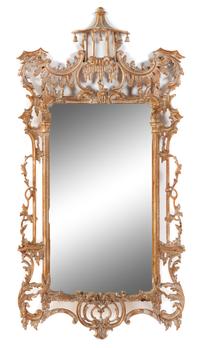 A Chinese Chippendale Style Cerused Wood Mirror Height 62 3/4 inches. — 20TH CENTURY