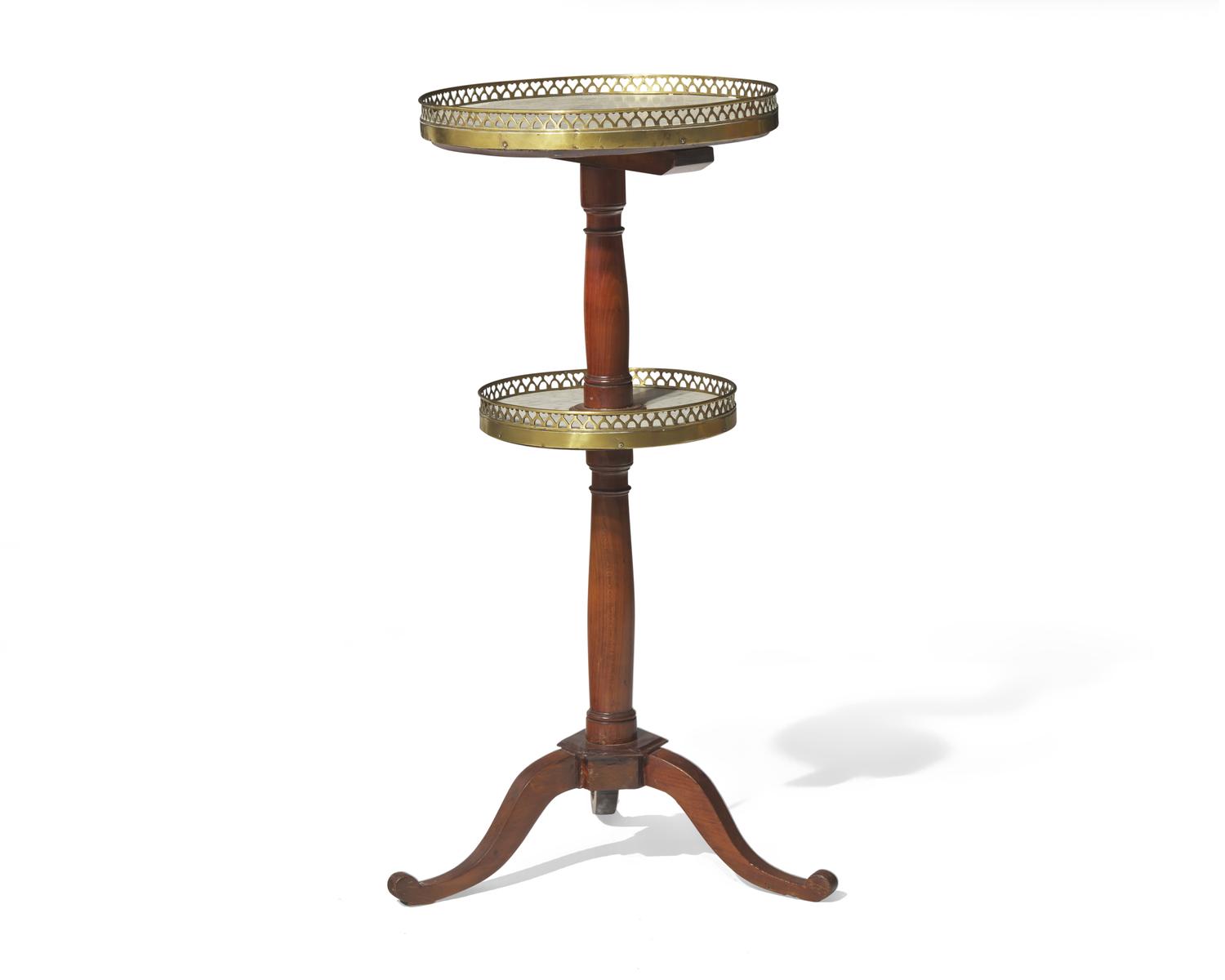A Louis XVI Two-Tier Fruitwood Stand with White Marble Tops