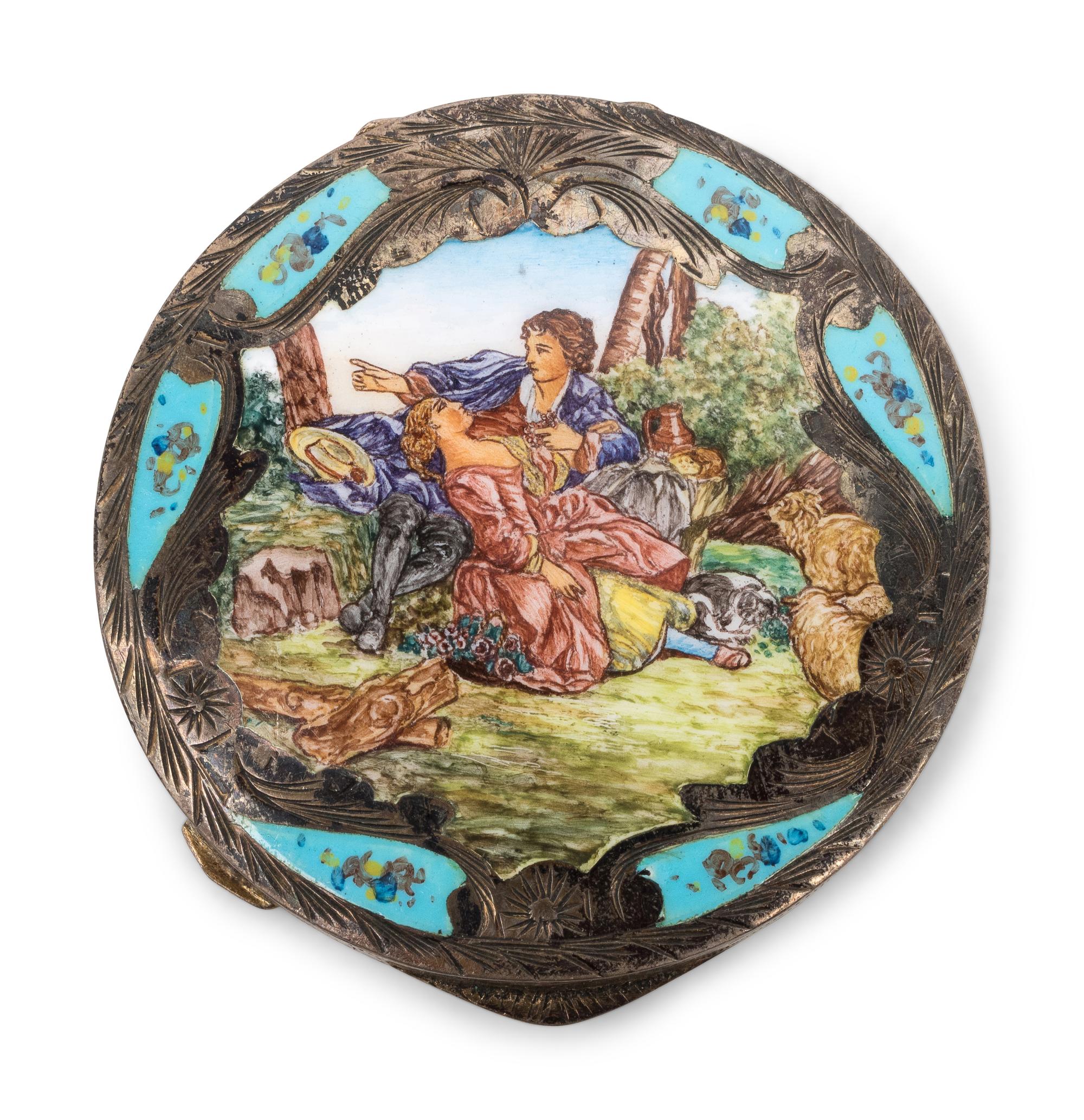 A German Silver and Enamel Compact
