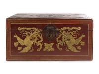 A Chinese Gilt Decorated Red Lacquer Trunk