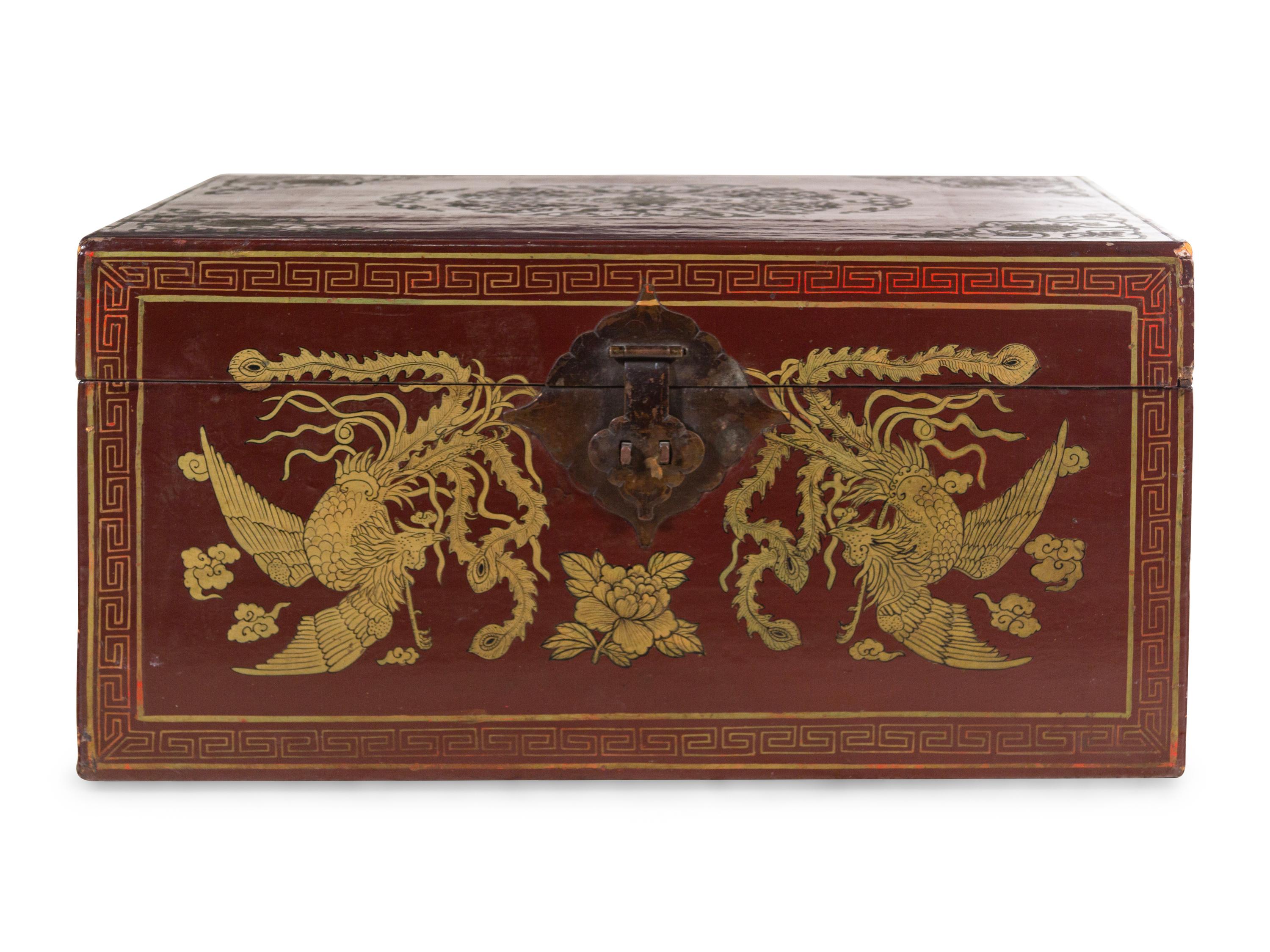 A Chinese Gilt Decorated Red Lacquer Trunk