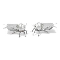 A Pair of Peruvian Silver and Glass Bee-Form Honey Dishes and Spoons