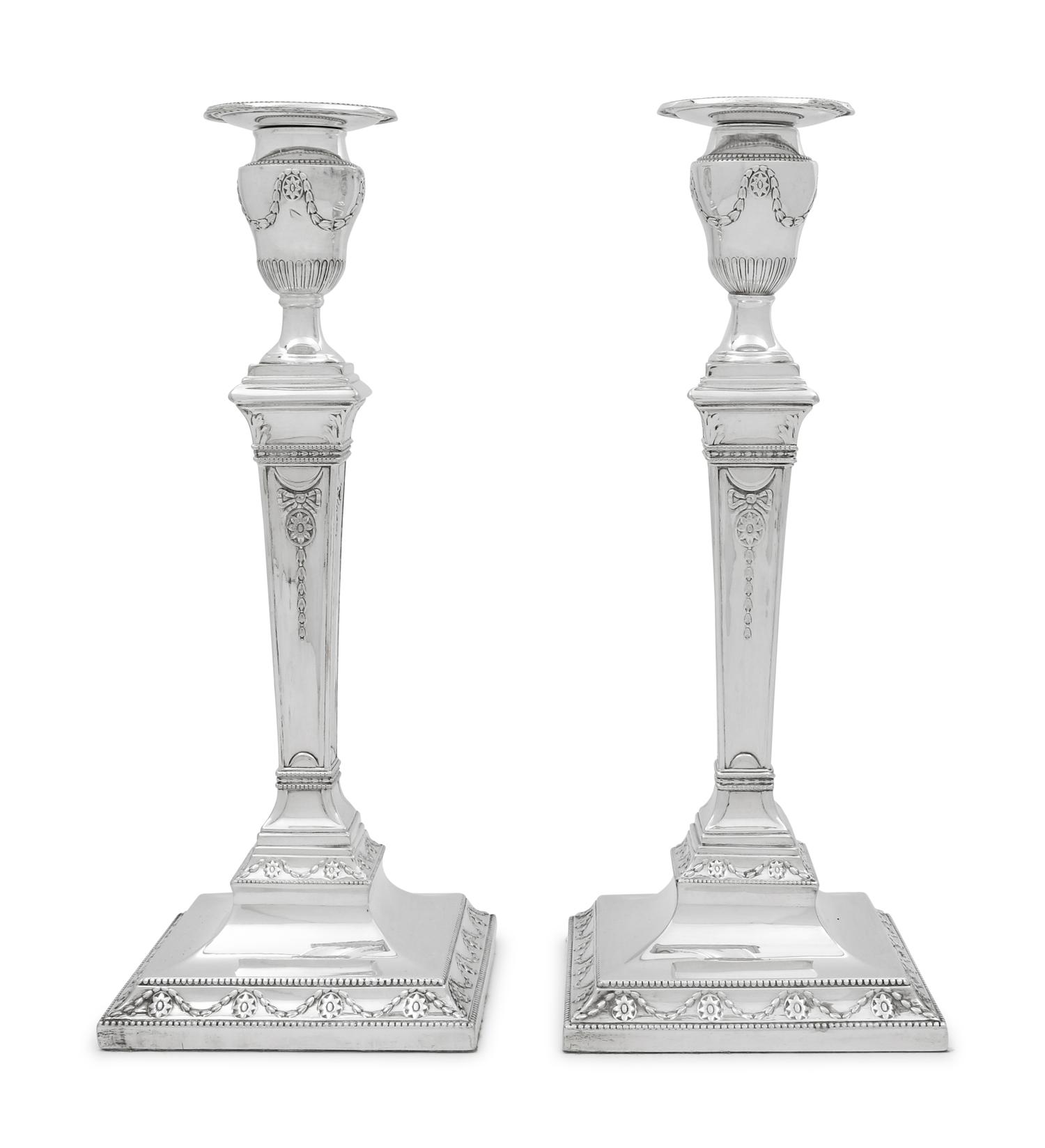 A Pair of English Silver-Plate Candlesticks