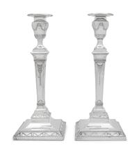 A Pair of English Silver-Plate Candlesticks