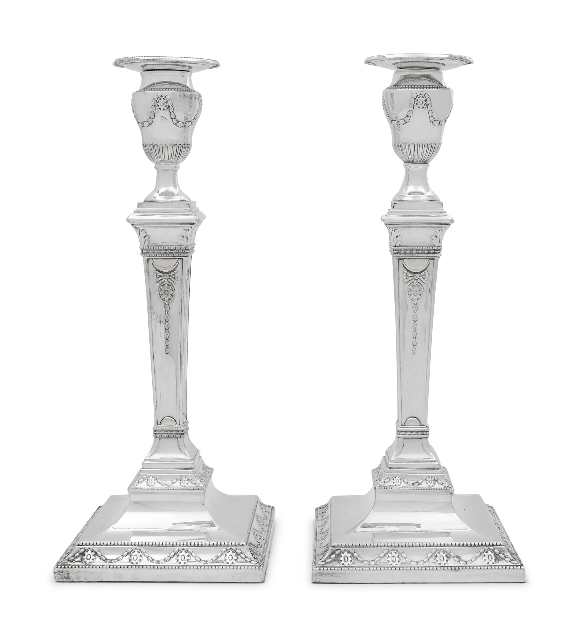 A Pair of English Silver-Plate Candlesticks