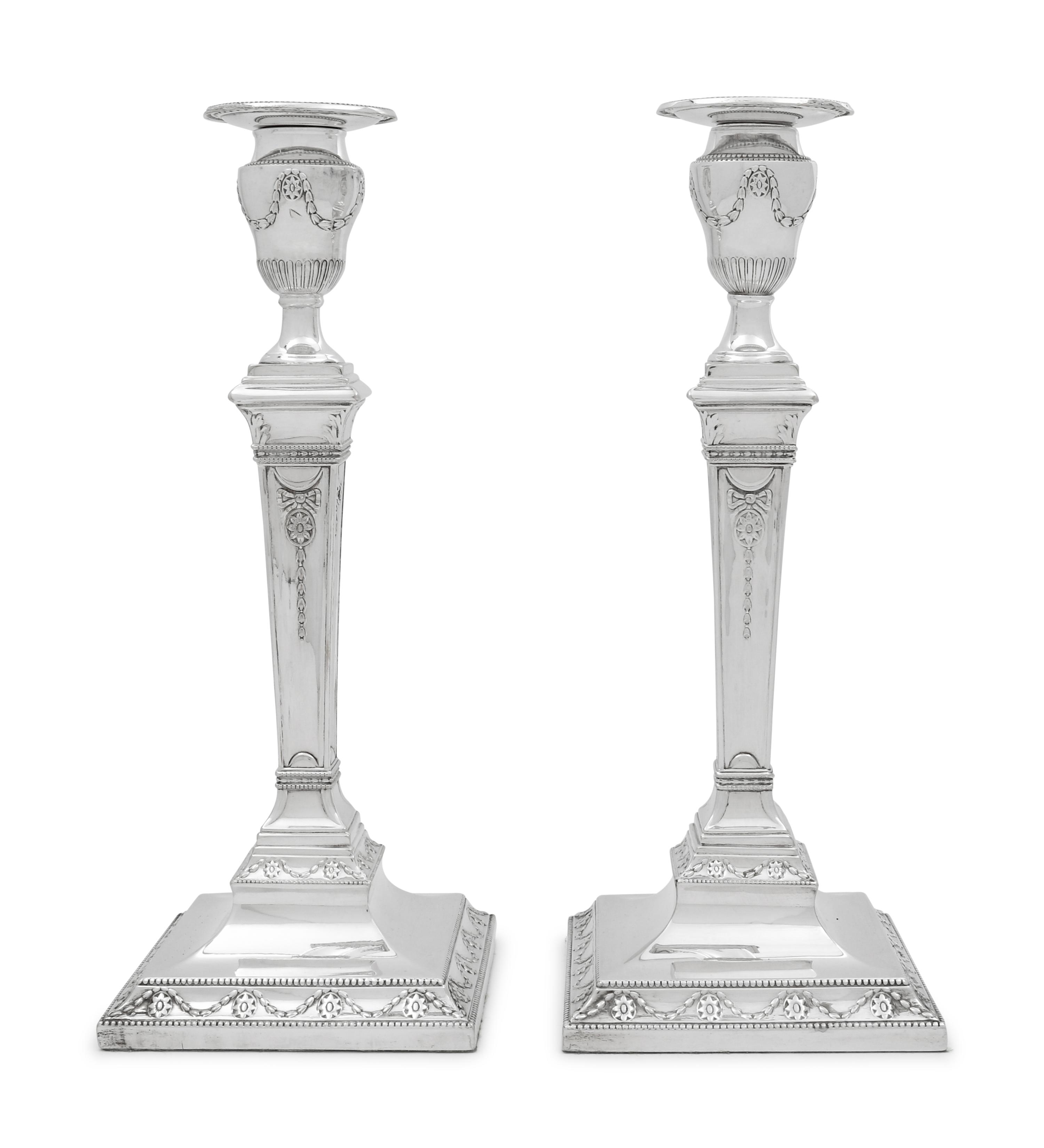 A Pair of English Silver-Plate Candlesticks