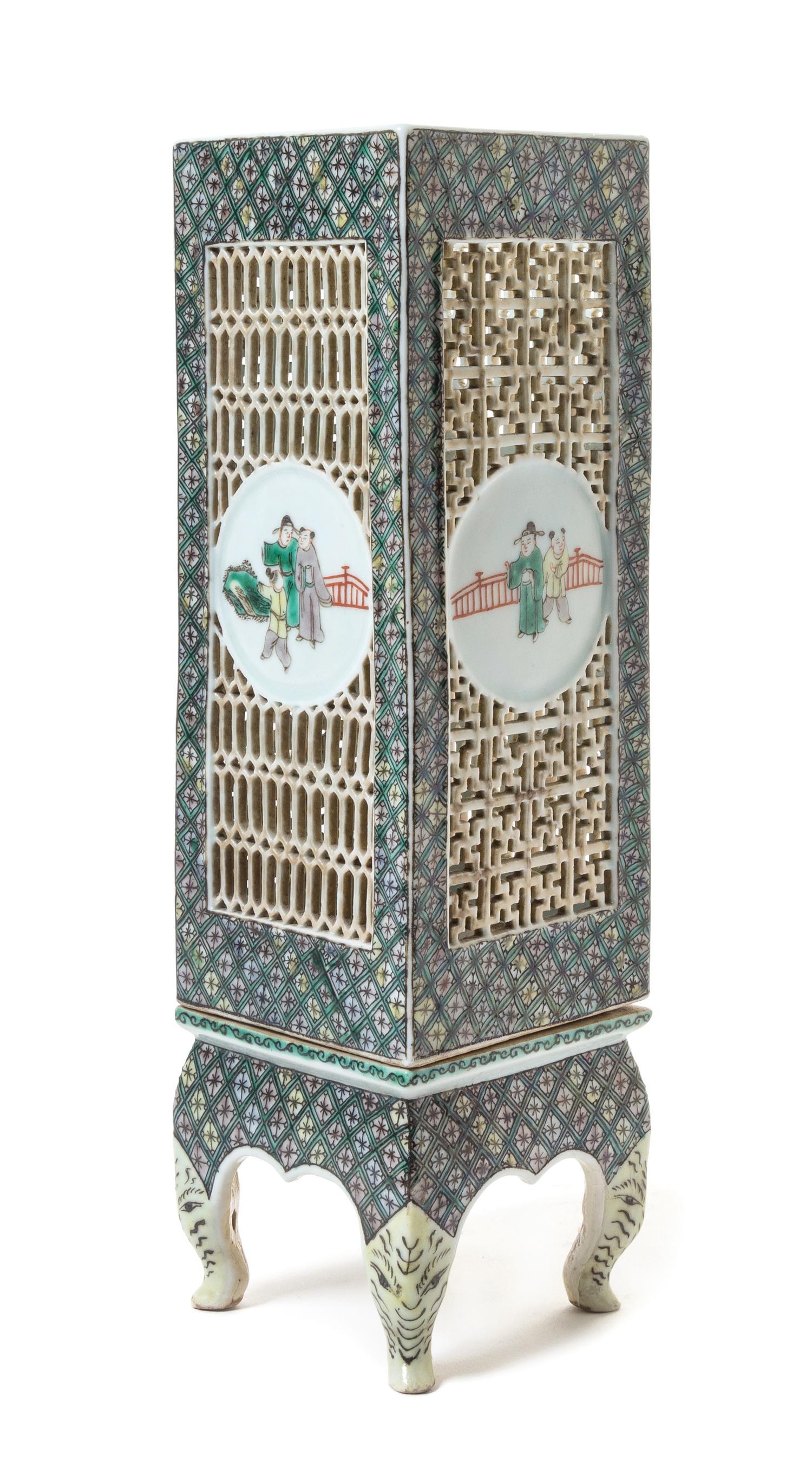 A Famille Verte Reticulated Porcelain Lamp — 19TH CENTURY