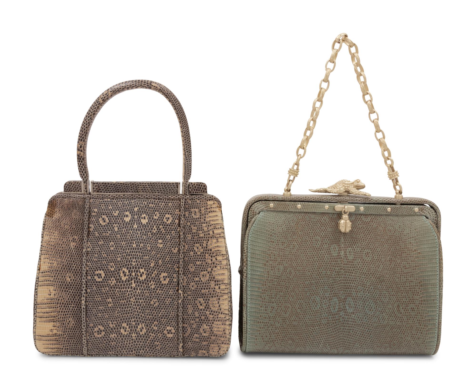Two Ring Lizard Skin Handbags: One Judith Leiber, One Kieselstein-Cord