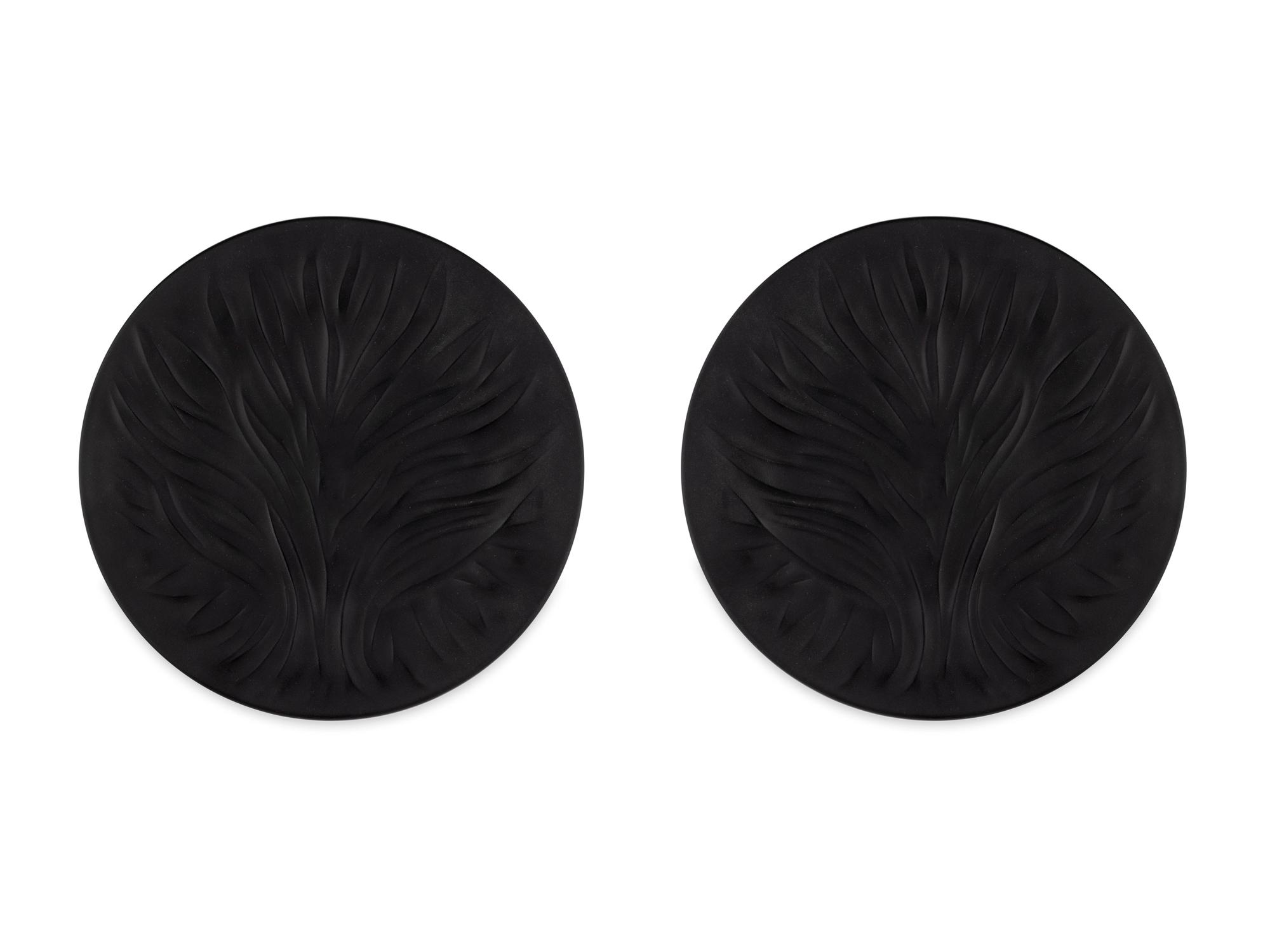 Two Lalique Black Glass Plates: Alques — 20TH CENTURY