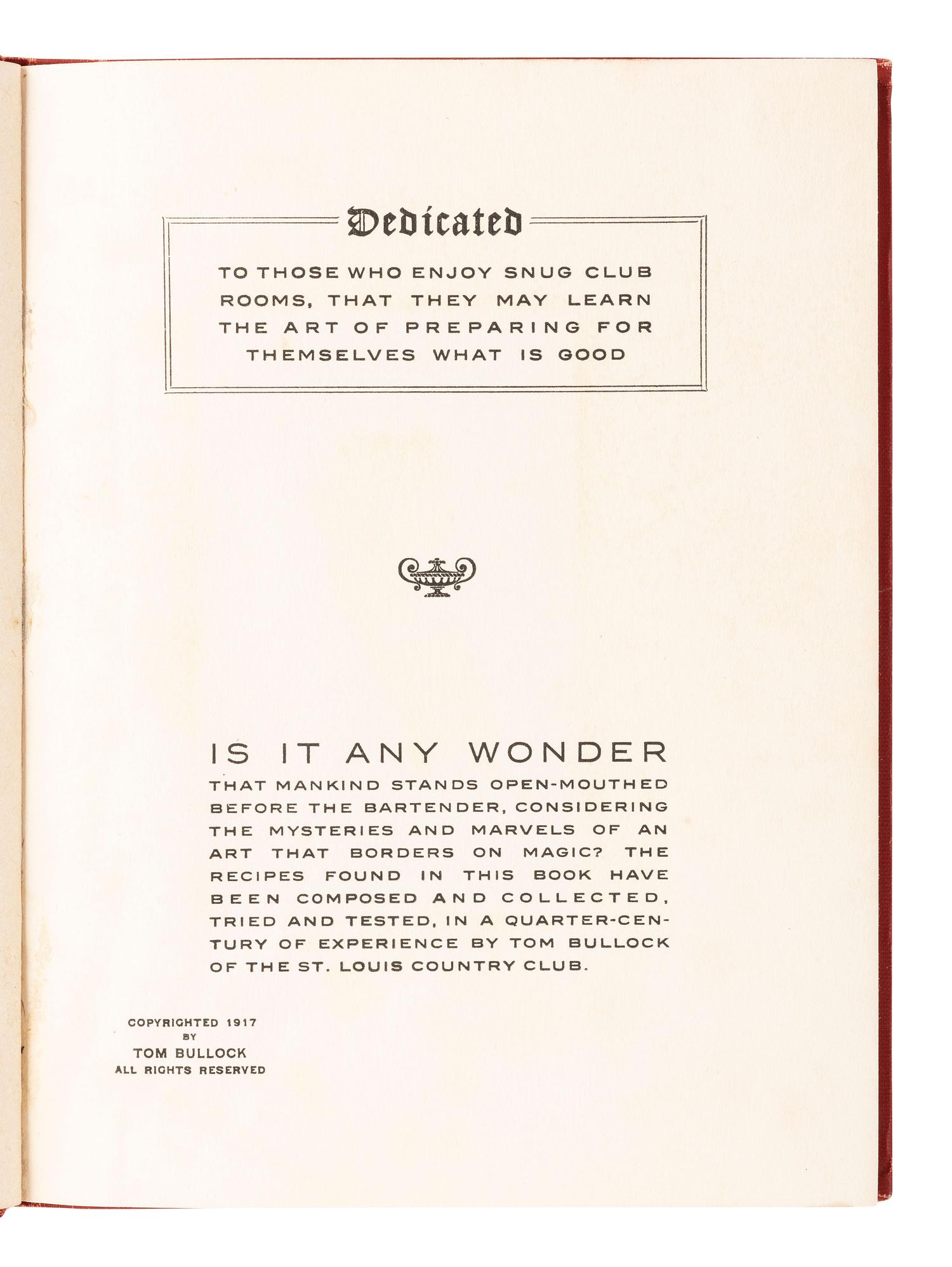 BULLOCK, Tom. The Ideal Bartender . First bartender’s book published by an African American author.