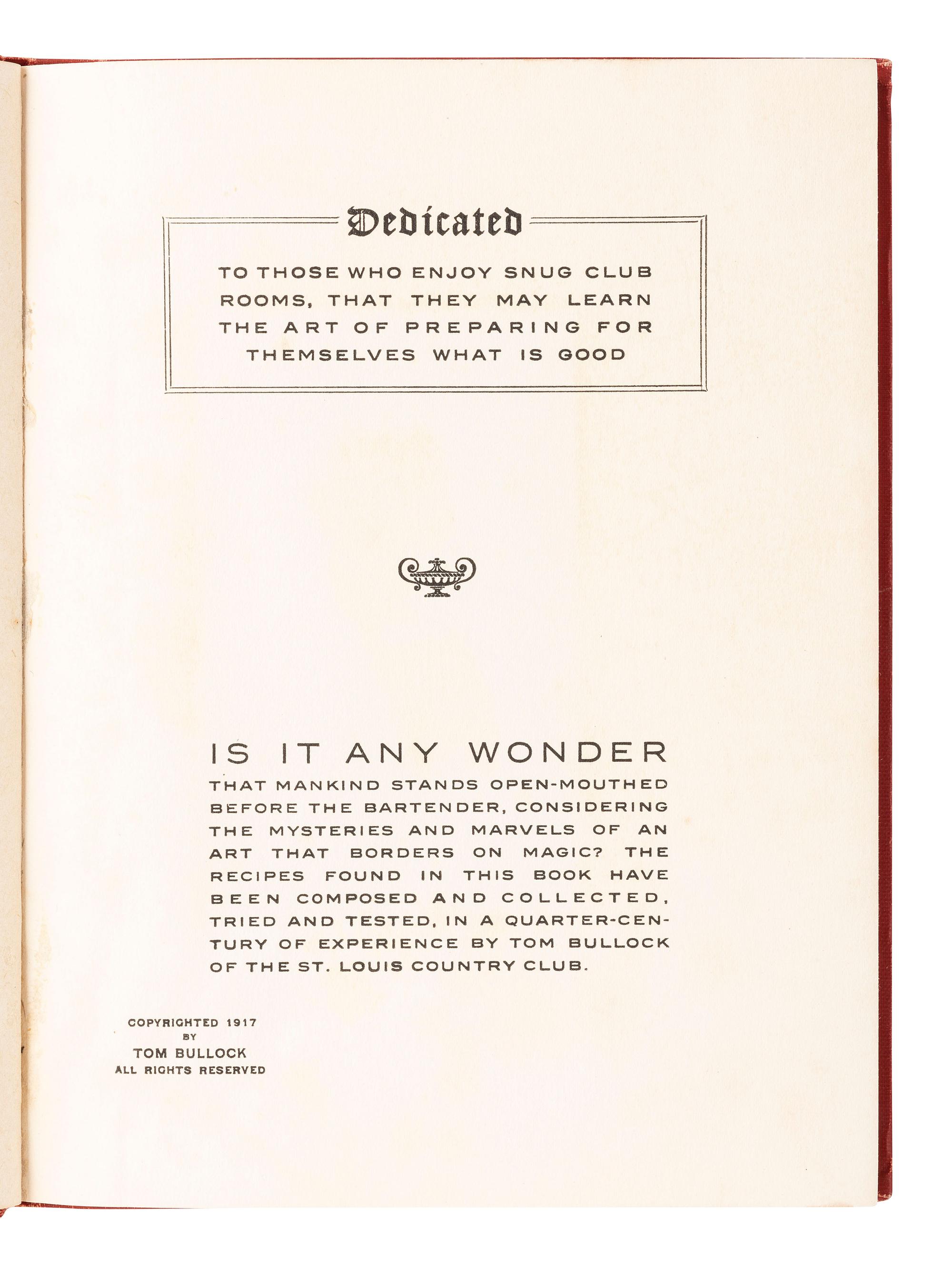 BULLOCK, Tom. The Ideal Bartender . First bartender’s book published by an African American author.