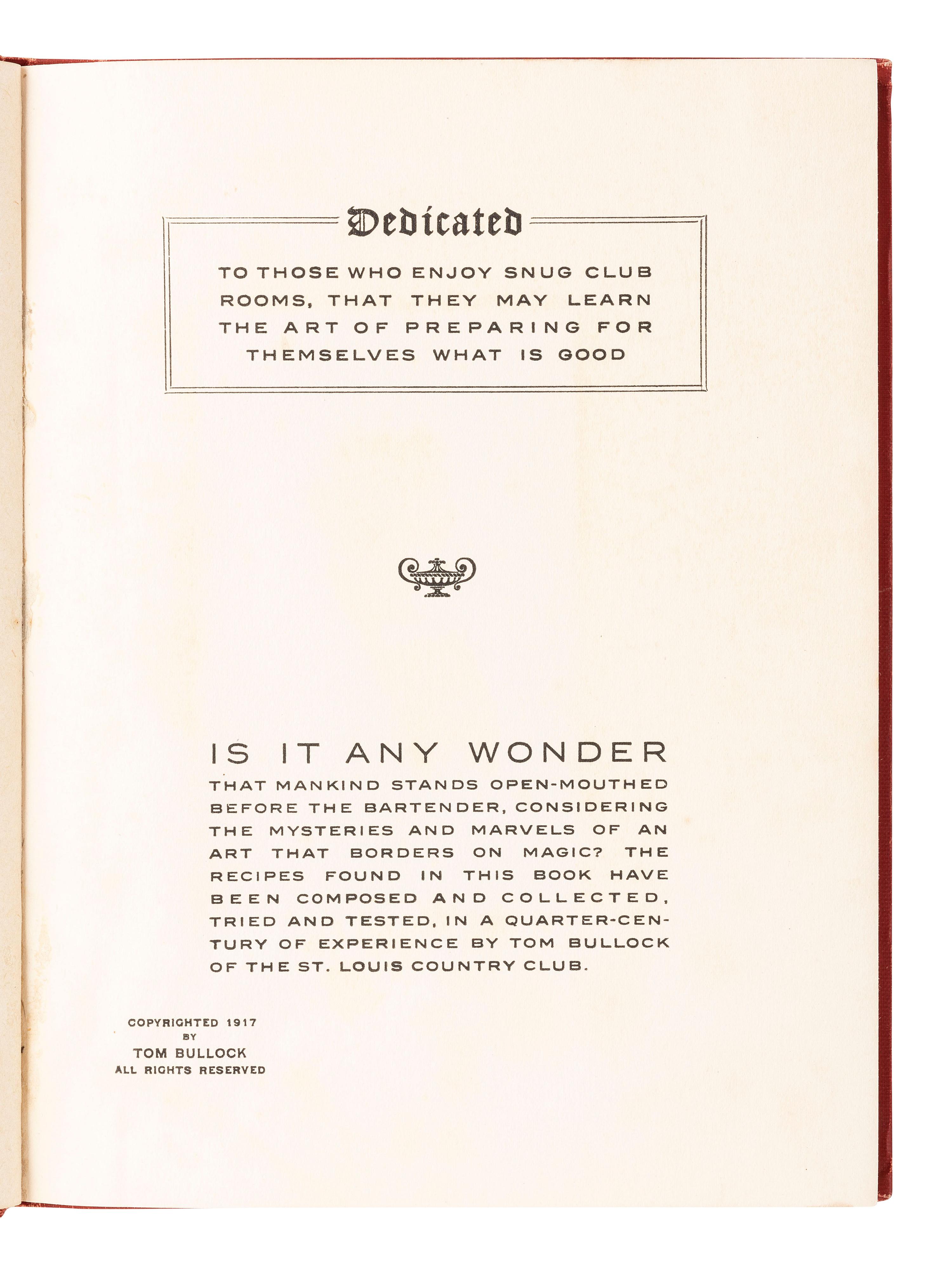 BULLOCK, Tom. The Ideal Bartender . First bartender’s book published by an African American author.