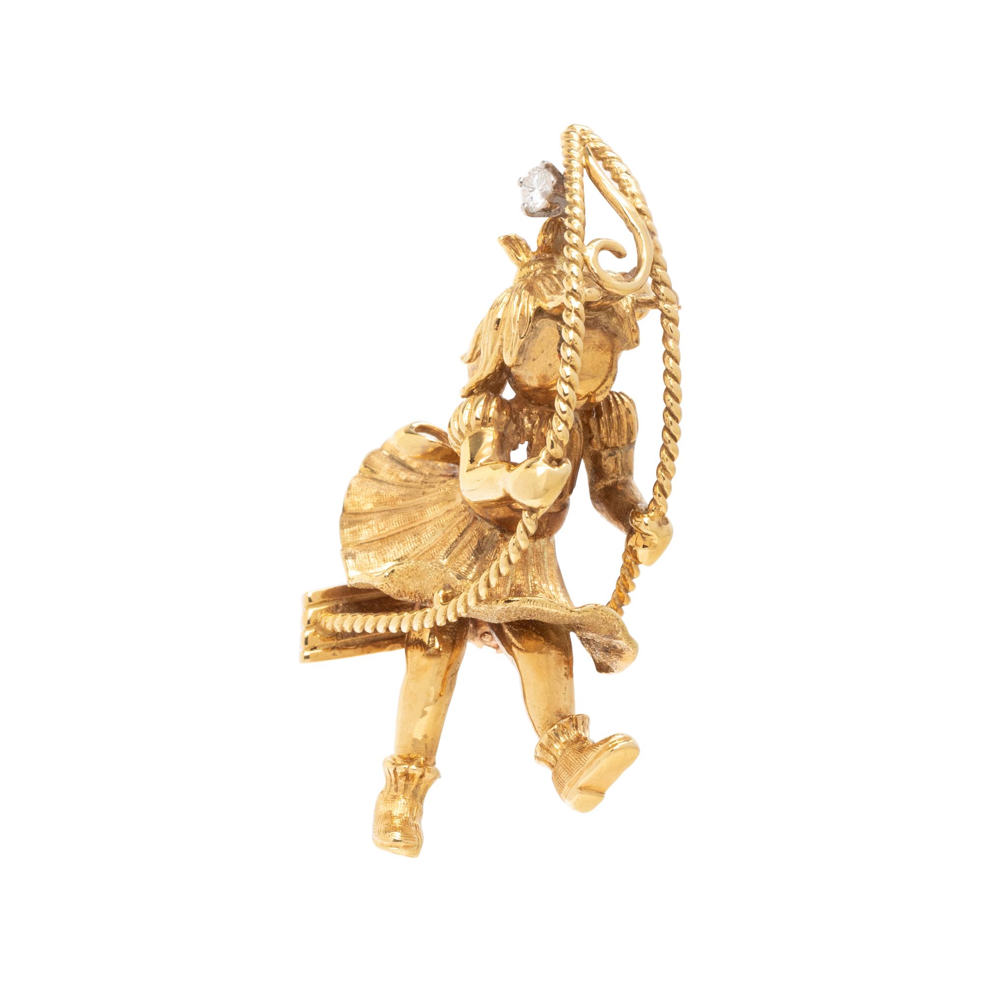 YELLOW GOLD AND DIAMOND BROOCH