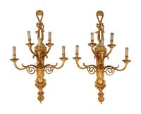 A Pair of Louis XV Style Gilt Bronze Five-Light Sconces