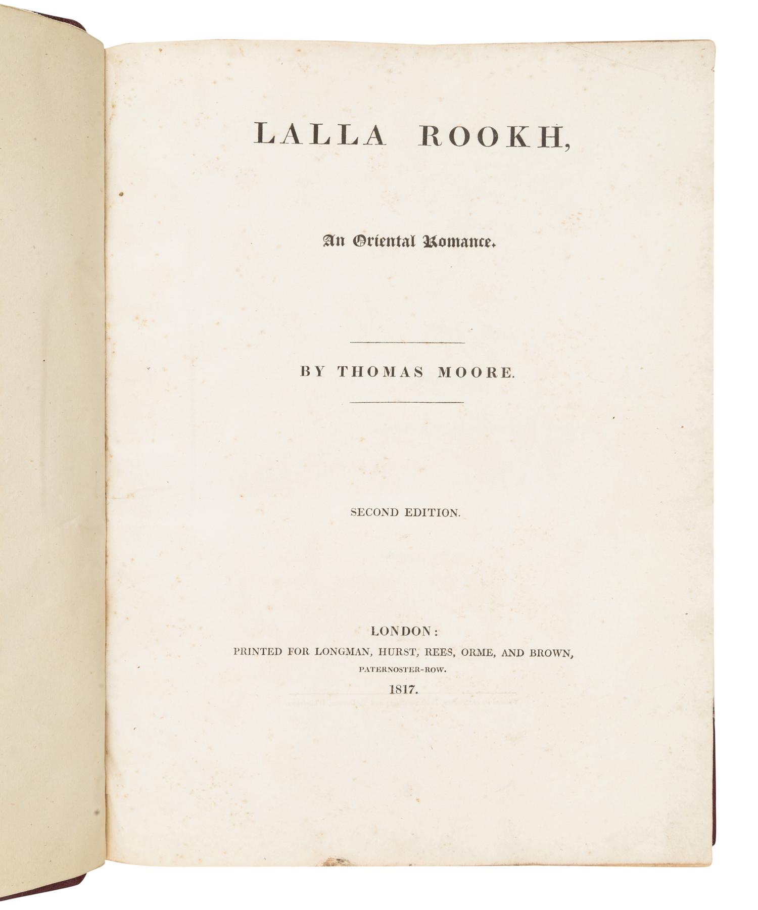 MOORE, Thomas (1779-1852). Lalla Rookh. London: Printed for Longman, Hurst, Rees, Orme, and Brown, 1817.