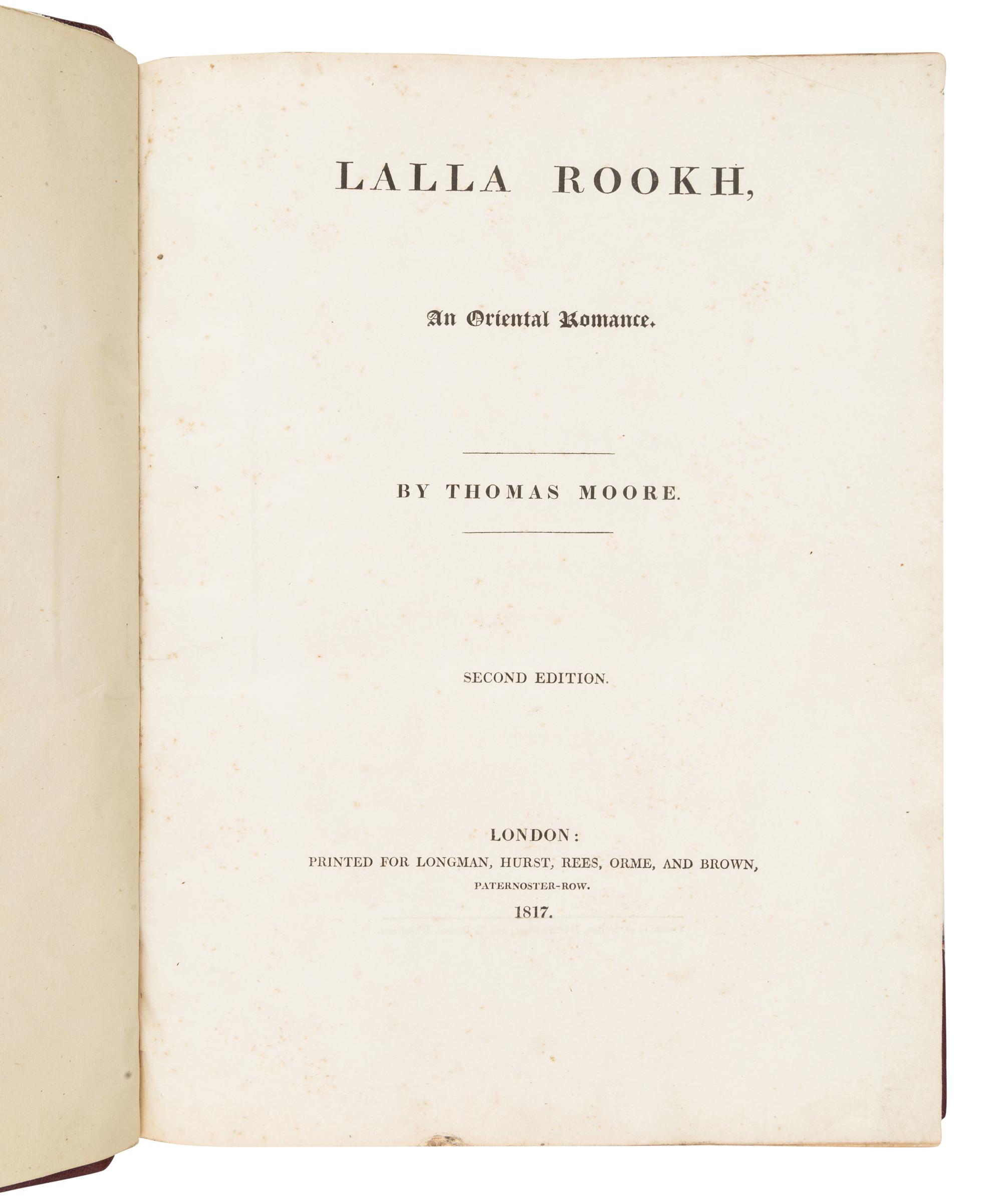 MOORE, Thomas (1779-1852). Lalla Rookh. London: Printed for Longman, Hurst, Rees, Orme, and Brown, 1817.