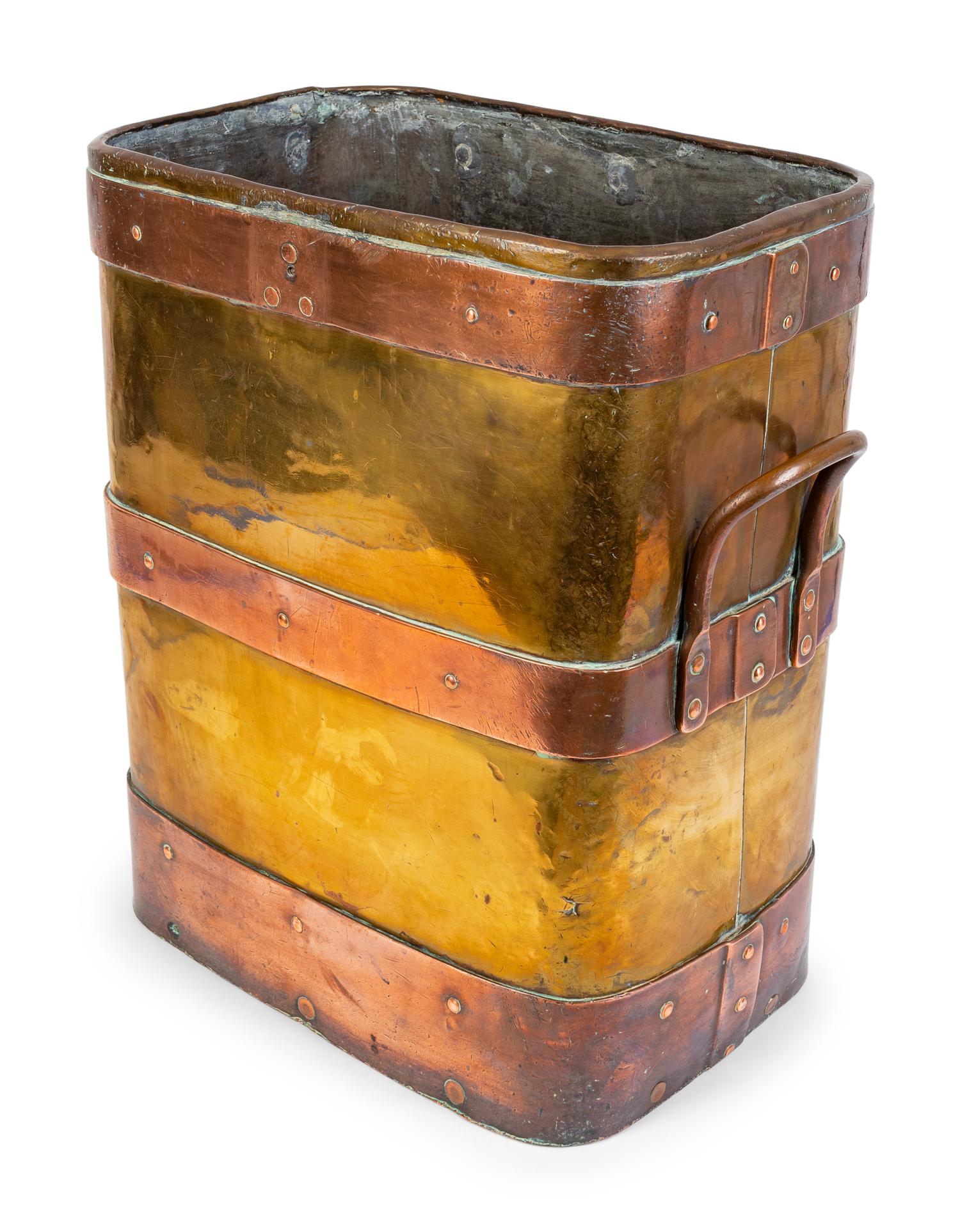 A Copper Bound Brass Log Bin — 19TH CENTURY