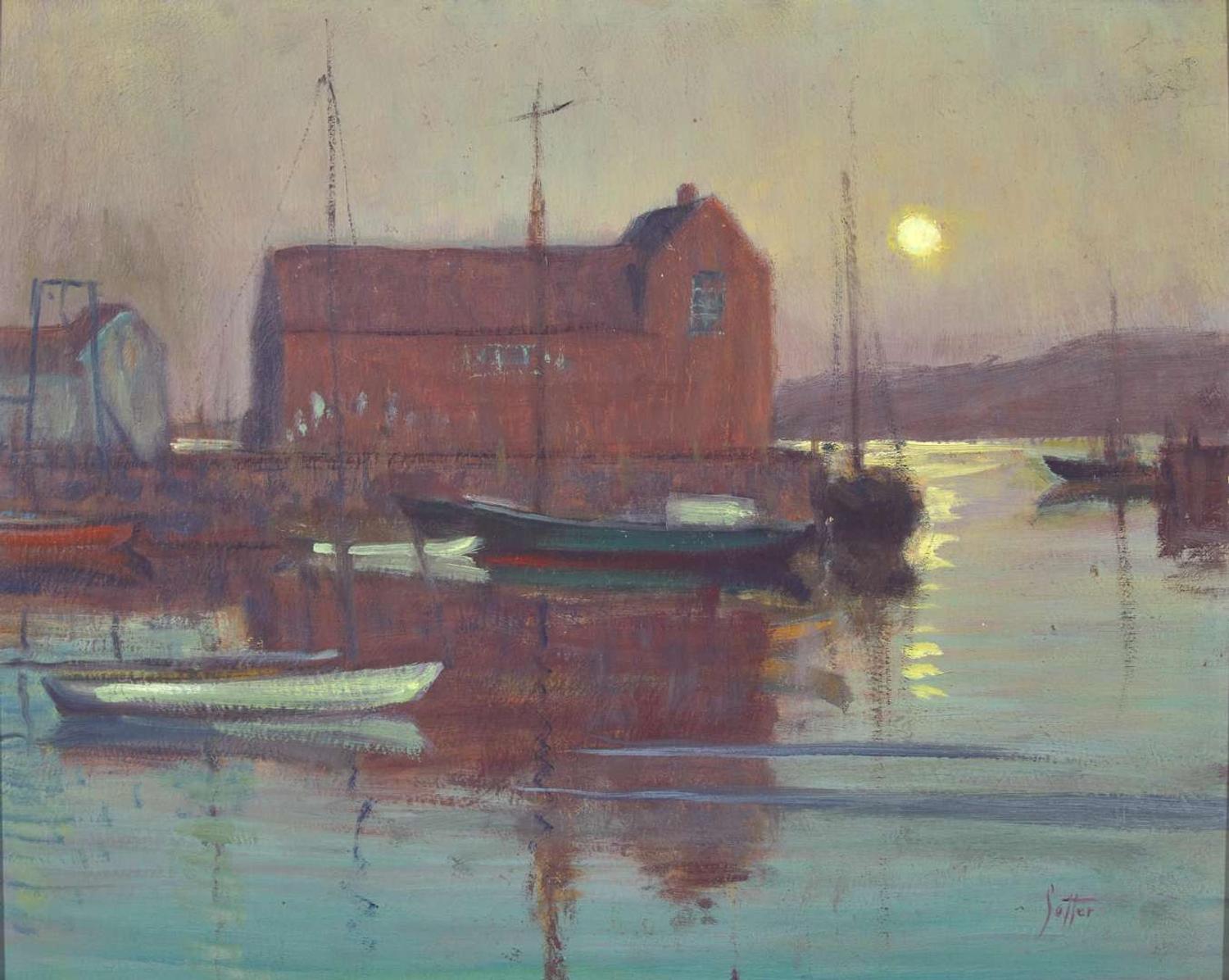 George William Sotter (American, 1879-1953)- Rockport Harbor at Night