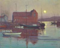 George William Sotter (American, 1879-1953)- Rockport Harbor at Night