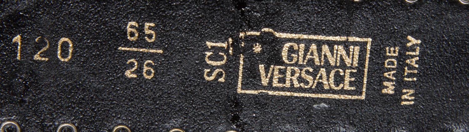 A Gianni Versace Black Patent Croc Embossed Belt, Size 65/26.