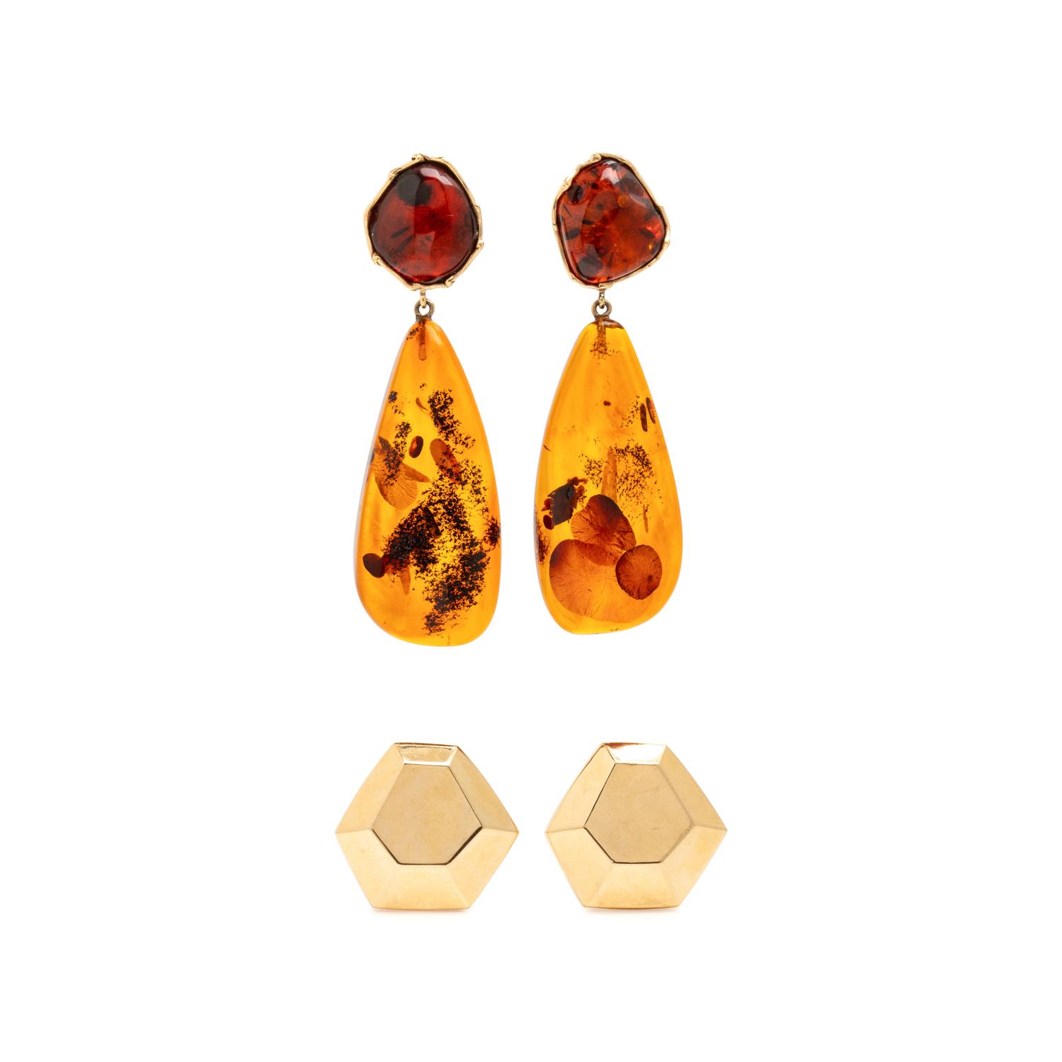 Two Pairs of Yellow Gold Earrings