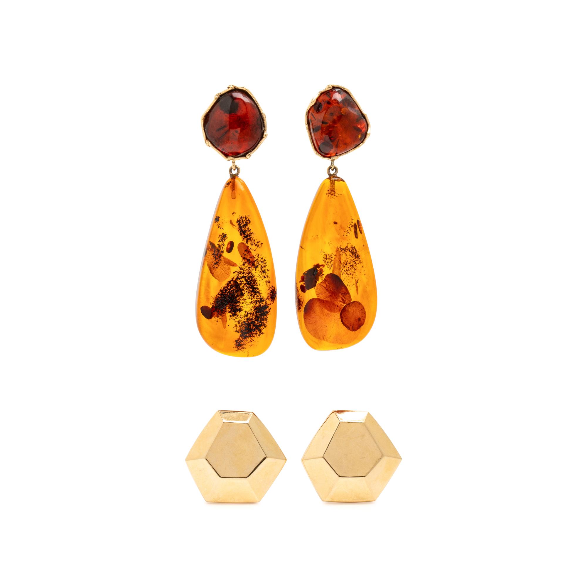 Two Pairs of Yellow Gold Earrings