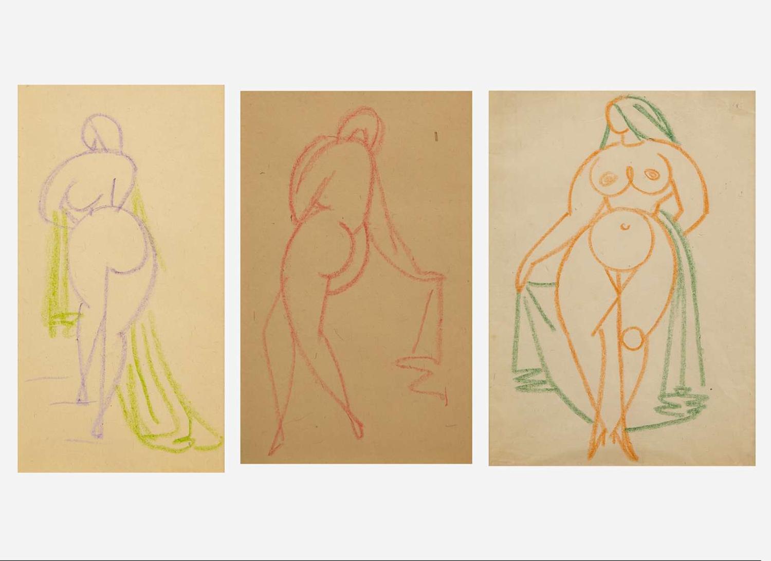 Gaston Lachaise (American/French, 1882-1935), Three Drawings: Woman Ascending Stairs, Woman and Woman with Veil