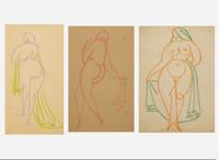 Gaston Lachaise (American/French, 1882-1935), Three Drawings: Woman Ascending Stairs, Woman and Woman with Veil