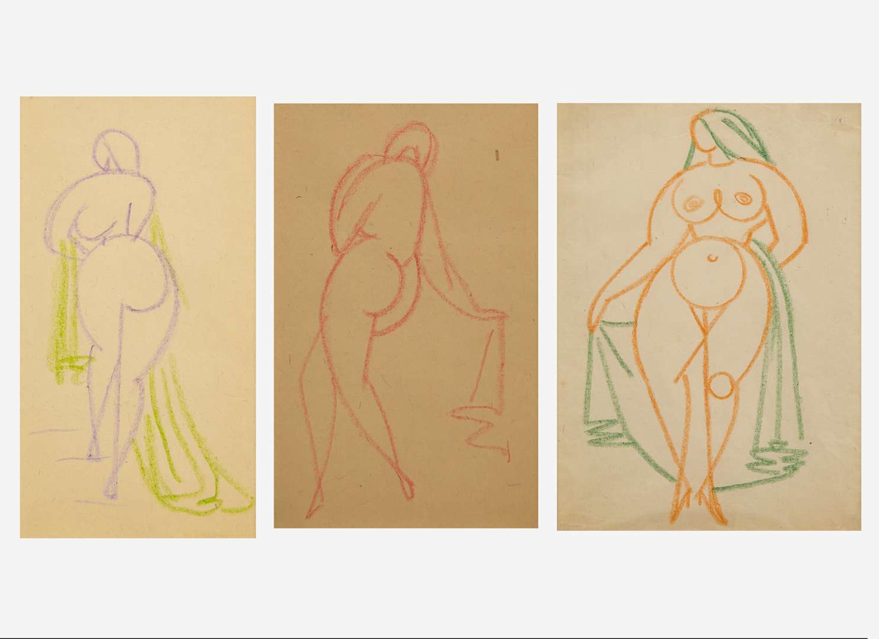 Gaston Lachaise (American/French, 1882-1935), Three Drawings: Woman Ascending Stairs, Woman and Woman with Veil