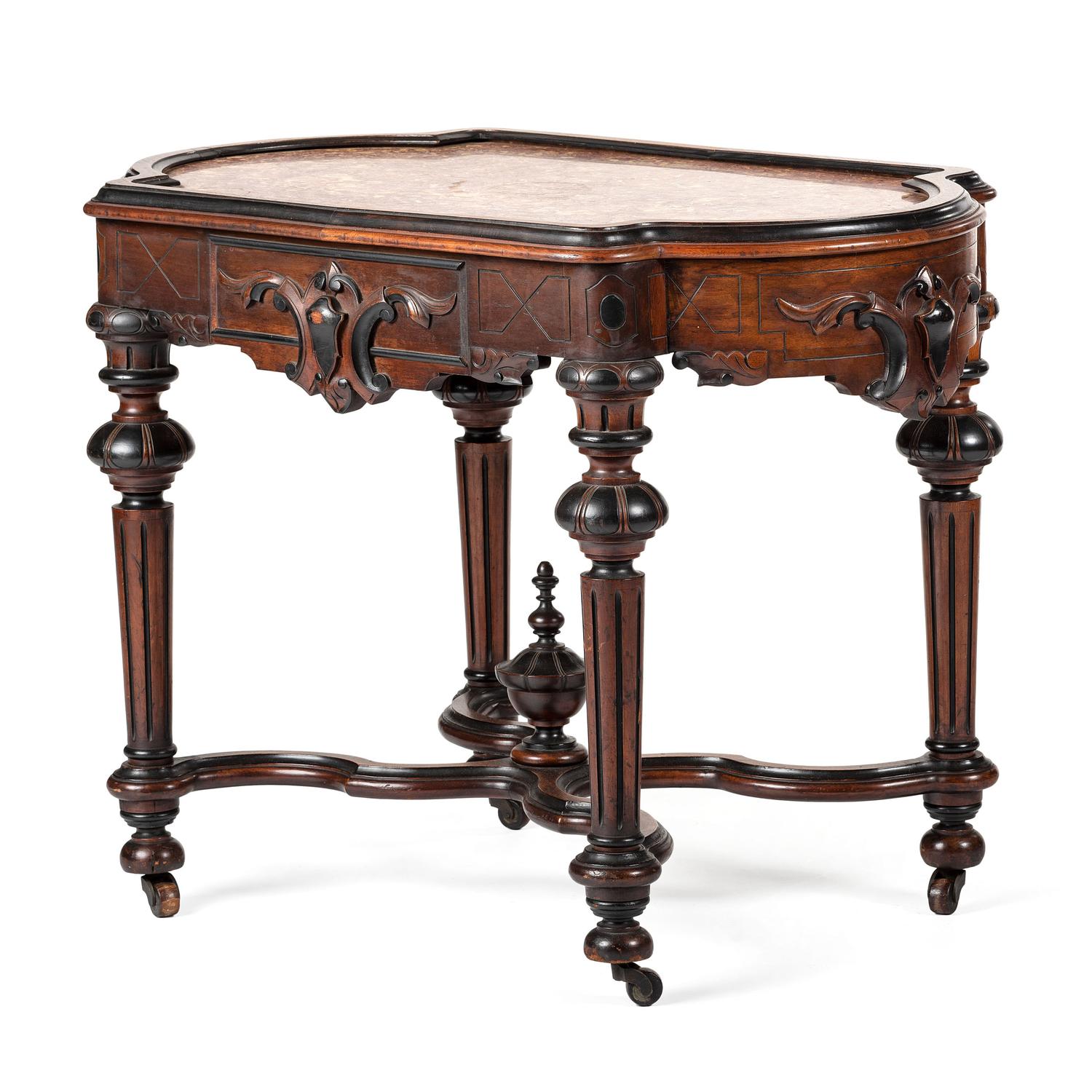 A Victorian Carved Walnut Marble-Top Table