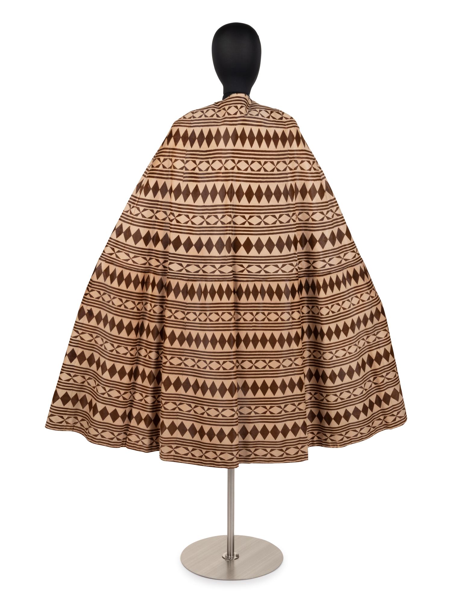 Unlabeled Calfskin Cape with Geometric Pattern, Attributed to Fendi by Karl Lagerfeld, 1970