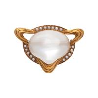 ART NOUVEAU, YELLOW GOLD, MOONSTONE AND SEED PEARL BROOCH