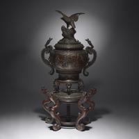 An Impressive and Very Large Japanese Patinated Bronze Koro, Meiji Period