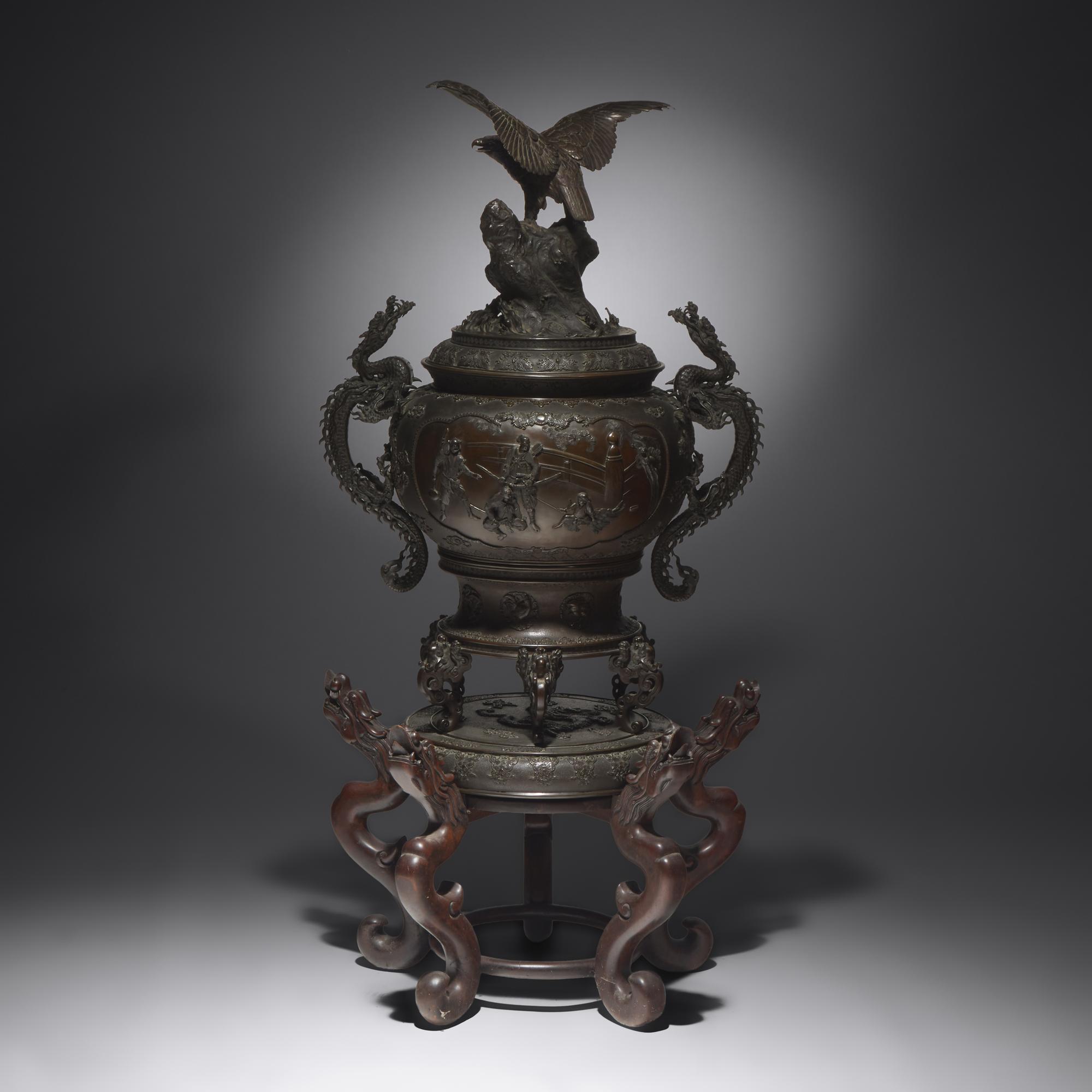 An Impressive and Very Large Japanese Patinated Bronze Koro, Meiji Period