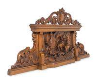 A Black Forest Style Carved Oak Overmantel Panel