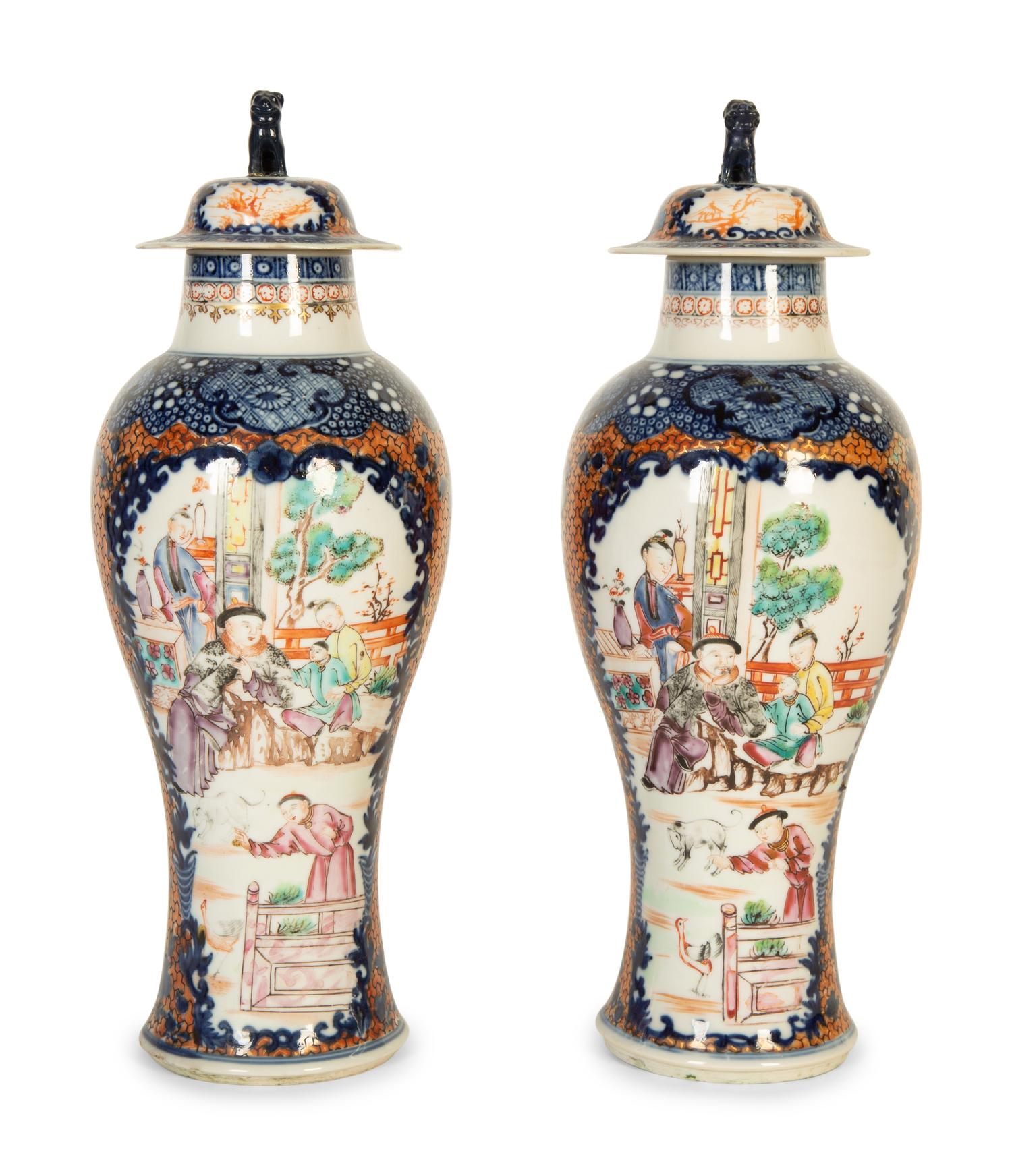 A Pair of Chinese Export Famille Rose Covered Vases