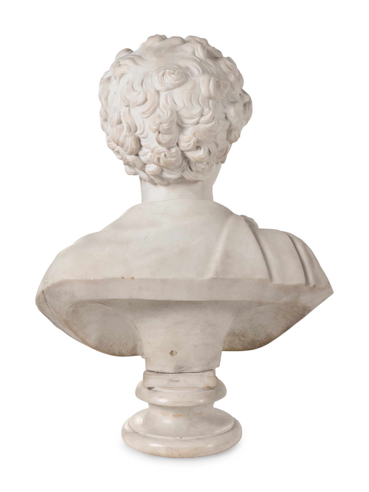 A Continental Carved Marble Bust of Young Marcus Aurelius