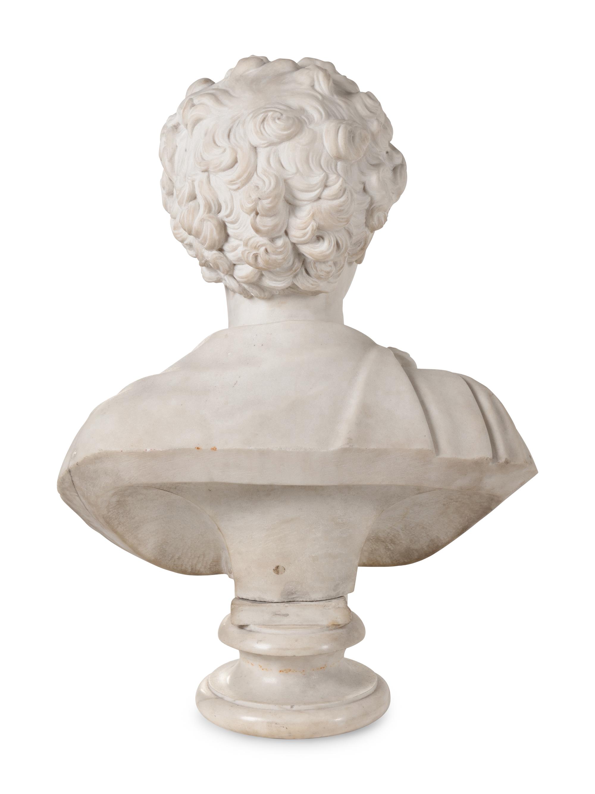 A Continental Carved Marble Bust of Young Marcus Aurelius
