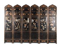 A Chinese Lacquer Six-Panel Screen