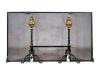 A Pair of Neoclassical Style Brass and Iron Andirons