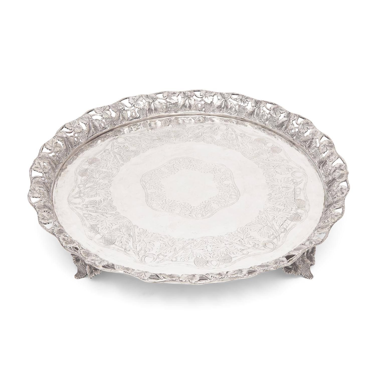 A Portuguese Silver Reticulated and Footed Tray