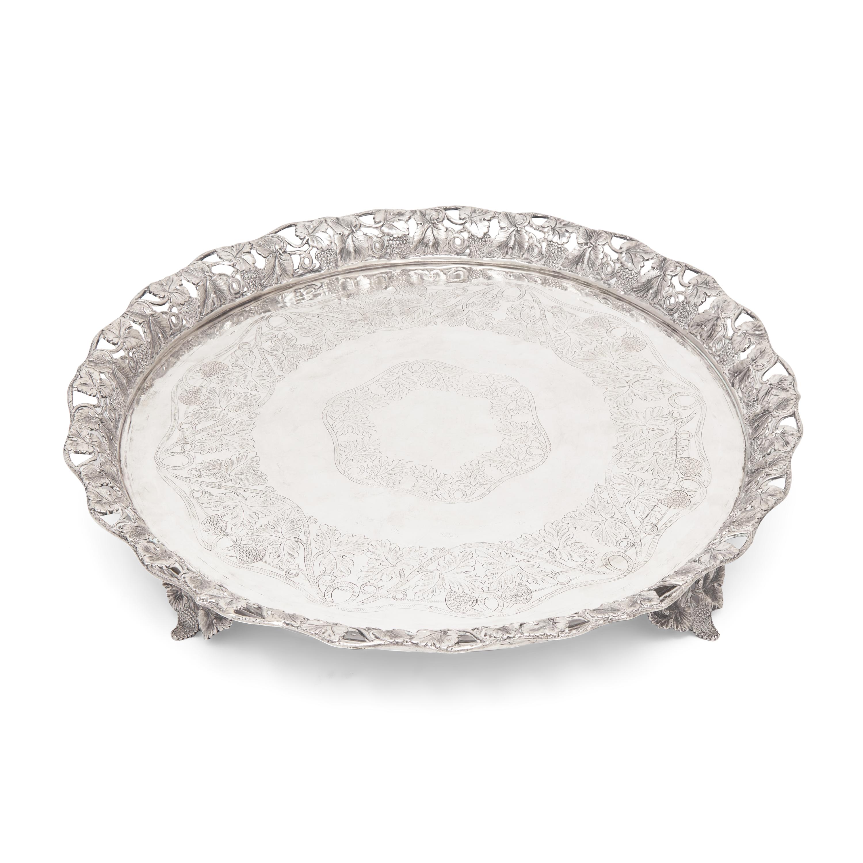 A Portuguese Silver Reticulated and Footed Tray