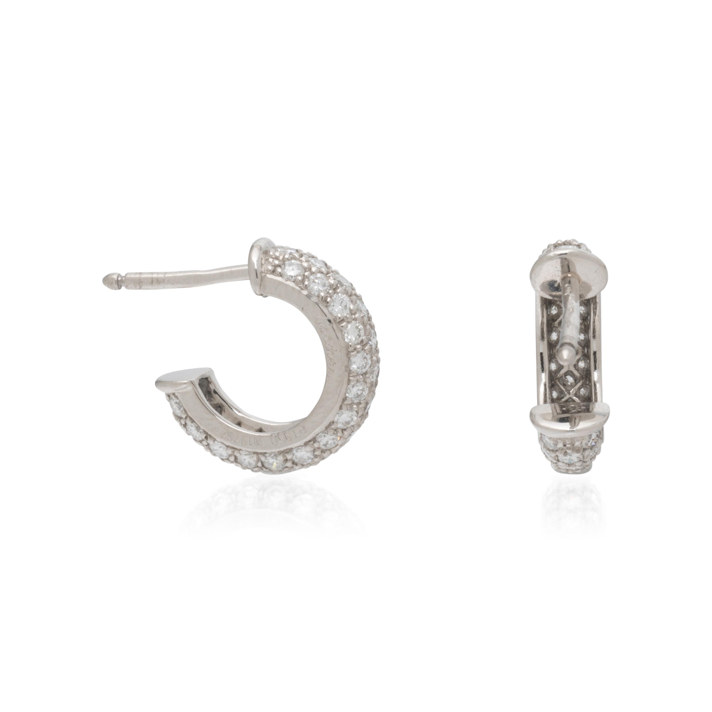 CARTIER, DIAMOND AND PLATINUM HUGGIE HOOP EARRINGS