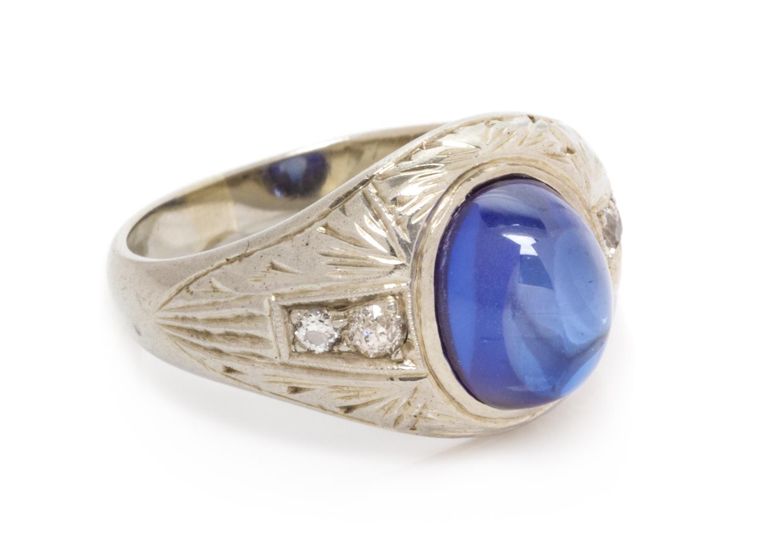 SYNTHETIC SAPPHIRE AND DIAMOND RING
